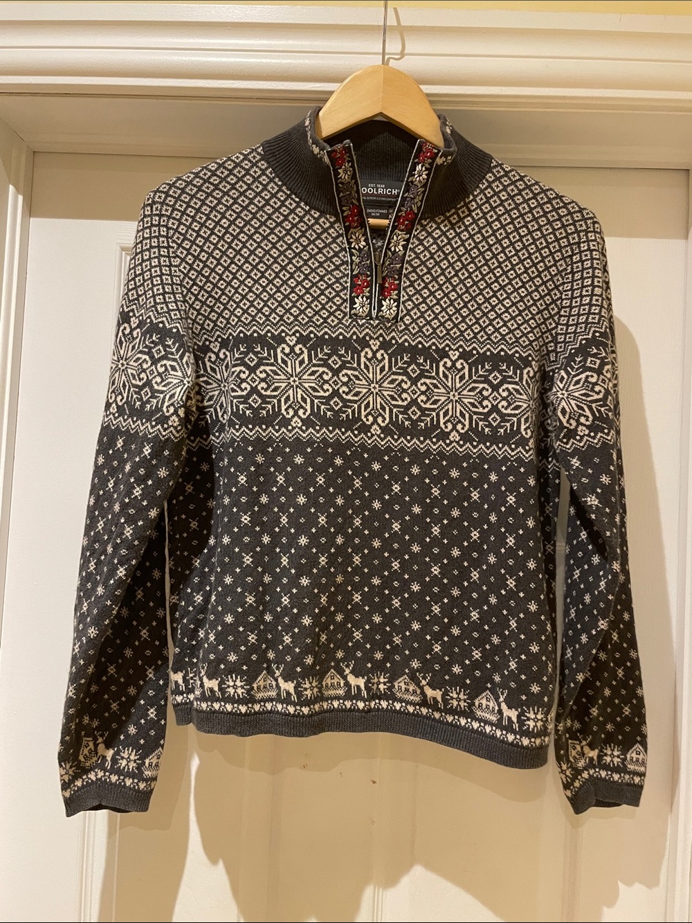 Woolrich Ramie Cotton Nordic Fair Isle Half Zip Sweater M Cottagecore